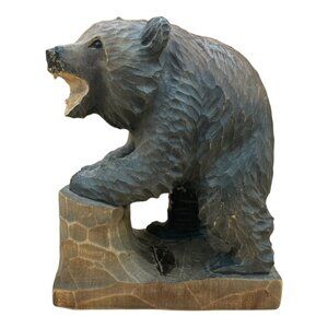 Japanese Vintage Hand Carved Wooden Bear Shōwa-Shinzan Hokkaido READ Repaired